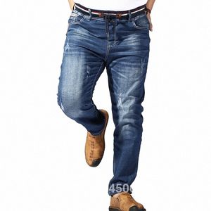 Tamanho grande jeans homens 6xl 7xl 8xl 180kg calças de verão fino estiramento em linha reta calças soltas 5xl denim azul mais marca roupas rasgadas m08S #