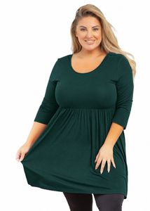 showmall damskie topy plus size 3/4 Rękawowe koszule swobodne bluzki Babydoll Tunika K17C#