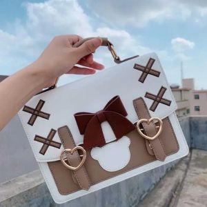 Axelväskor harajuku lolita kvinnor japanska kawaii bowknot kvinnliga messenger söt kvinnors handväska 2023 satchel påse 230309