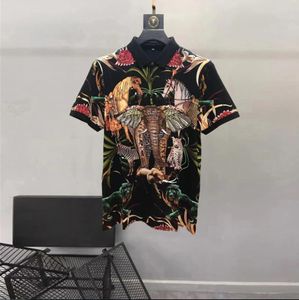 European and American men's wear summer 2024 new Short sleeve lapel print of palace horse and elephant Fashion cotton T-shirt