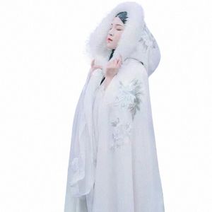 wholesale Warm Faux Fur Trim Winter Bridal Cape Stunning Wedding Cloaks Hooded Lg Party Wraps Jacket White Wrap y9uR#