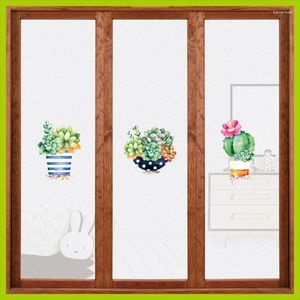 Window Stickers Customized Size Reusable Glass Film Static Cling Stained Succulents Cute Plants Bedroom Bathroom Cabinet Door Decor