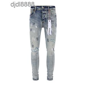 Men's designer pants Purple brand mens trendy new anti aging hole painted slim fit casual jeans