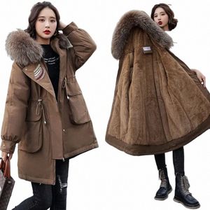 Lägg till Veet Thicken Cott Jacket Parker Women 2024 Ny mitten av hösten Winter Hooded Warme Windbreaker Coat Ladies Overrock 93RF#