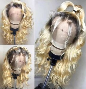 Peruca loira de renda completa ombre cor 1b 613 dois tons onda do corpo frente perucas de renda raiz escura com cabelo do bebê para mulher branca 1592273