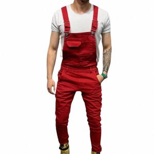 2021 Summer Men Jumpsuit Solid Color Multi Pockets Jeans Overalls Full Längd Mid Rise Plus Size Cargo Jumpsuit Casual T4R1#