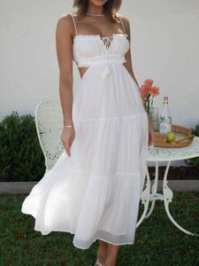 섹시한 여자의 여름 드레스 등이없는 스트랩 vestidos de fiesta 레이스 업 비치 저녁 Boho White Birthday Madi 드레스 240314