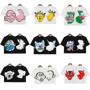 24SS usa män clown dog djävul graffiti målning tryck bomull tee kvinnor överdimensionerade casual t skjortor sommar raglan kort ärm skateboard tshirt 0329