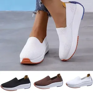 Sapatos casuais primavera mulher tênis malha apartamentos sola grossa cunha deslizamento-on feminino senhora respirável aconchegante conciso esportes andando