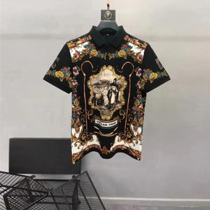 European and American men's wear summer 2024 new Short sleeve lapel print for court figure Fashion cotton T-shirt