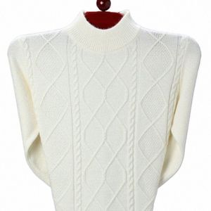 2023 Autunno Inverno Nuovo corto allentato Cmere Cappotto da uomo di mezza età mezzo dolcevita spesso caldo tendenza casual pullover maglione m46g #