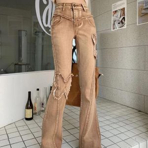 Women's Jeans Slim Fit Trousers Flared Pants For Woman Skinny With Pockets High Waist S Bell Bottom Brown Flare Xxl A Medium