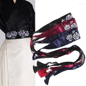 Bälten B36D Vintage Hanfu Girdle midjeband Kinesiska broderier Floral slipsbälte för wrap -klänning