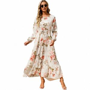 women Maxi Dres S Autumn Bohemian Casual Full Sleeve High Waist Beach Woman Chiff Dres Floral Vestidoes Lg Dr b3QX#