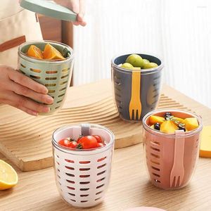 Muggar Portable Fruit Cup med dräneringsfack Läcksäker lätt sallad på resan av tvåskiktet för skolarbetslunch