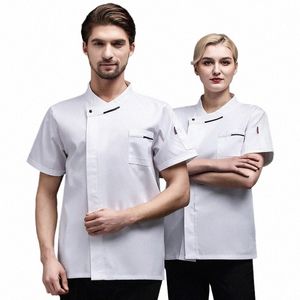 Jaqueta de cozinha de verão, restaurante ocidental, uniforme de cozinheiro masculino, hotel, mulheres, fantasia de chef, padaria, garçom, macacão de manga curta W4U3 #