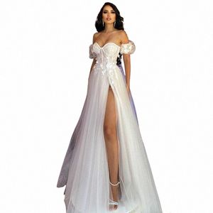 Lorie Boho Wedding Dres en linje älskling hals applicerad spets brud dr -sida delade bröllopsklänningar 2023 v5fq#