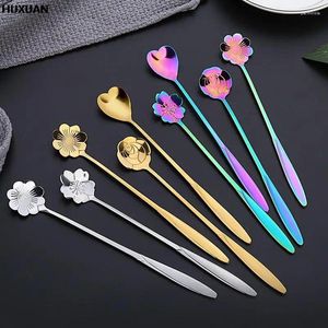 Spoons 4Pcs/Set Mixing Small Flower Teaspoon Stainless Steel Coffee Spoon Cute Ice Cream Dessert Kitchen Accessories