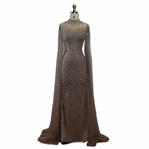 Sereno Hill 2024 Nude Cape Mangas Sereia Lace Frisado Luxo Dubai LG Evening Dres Vestidos para Mulheres Festa de Casamento LA71885A m8Ss #