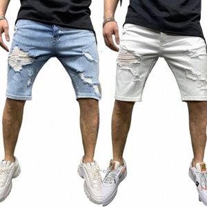 2023 Men's Summer Ripped Jeans Shorts Fi Denim Shorts Pants Male High Stretch Streetwear Men's Short Jeans Slim Fit Shorts L1ZT#