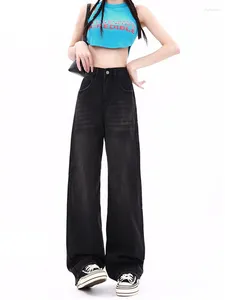 Women's Jeans WCFCX STUDIO High Waisted For Women Clothing Black Straight Leg Denim Pants Trousers Casual Jean Baggy