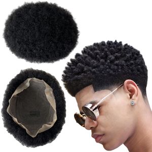 Sostituzione dei capelli umani vergini brasiliani n. 1 getto nero 2 mm afro pizzo completo toupee 8x10 unità di pizzo durevole per uomini neri