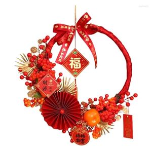 Decorative Flowers Chinese Year Wreath Winter Front Door 2024 Artificial For Indoor Celebration Festival Garden Durable