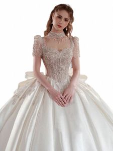 Abito da sposa in raso avorio francese Dr Nuovo abito da ballo da sposa di lusso che borda Princ Vestido De Noiva Pavimento o treno personalizzato di grandi dimensioni I7Kh #