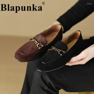 Casual Shoes Blapunka Sheep Suede Loafers Women Comfort Soft Round Toe Slip-ons Flats Gold Metal Chain Real Fur In 33-41