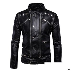 Men'S Fur & Faux Mens Leather Jacket With Many Zippers Coat Biker Motorcycle Black Asian Size Drop Delivery Apparel Clothing Outerwear Dh3Ws