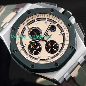 Наручные часы AP Calendar Royal Oak Offshore 26400SO Автоматические машины Мужской зеленый керамический камуфляжный ремень с полным набором калибра 44 мм