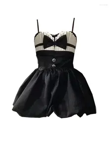 Sıradan Elbiseler Kadın Siyah Spagetti Strap Elbise Moda Gyalu Kapalı Kawaii Yay Lolita Sleeless Sexy Street Giyim Kulübü Gotik