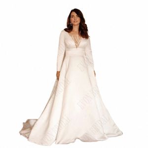Evon Bridal كبير الحجم الساتان DRES للمرأة LG الأكمام العروس بالإضافة إلى حجم A-LINE CLASSION