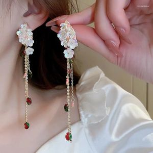 dangle earrings甘い貝の花長いチェーン女性のためのラインストーン