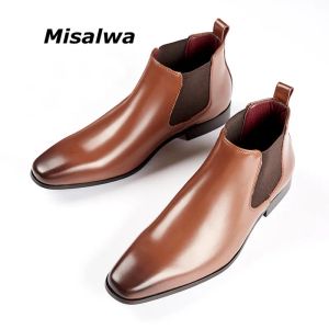Boots Elegant Simple Men Leather Boots Long Tip Square Toe British Chelsea Boots for Men Formal Business Misalwa Luxury Shoes Spring