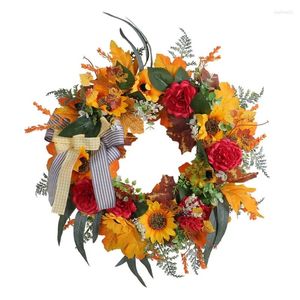 Decorative Flowers Fall Door Wreath Autumn Harvest Wreaths For Front Farmhouse