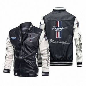 2023 New Winter Men's MUSTANG Logo Jacket Fi Motorcycle Zipper Jacket Warm Leather Men's Jacket e0Du#