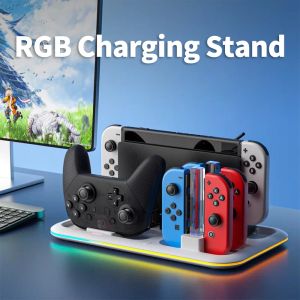 Suporte de carregamento rgb docking station para nintendo switch pro joycon controlador suporte de rack de armazenamento de cartão de jogo para nintendo switch oled