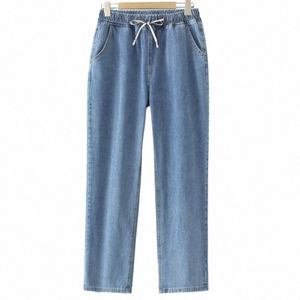 2023 Осенняя одежда Женские джинсы Большие размеры Свободные джинсовые прямые брюки полной длины Повседневные однотонные плавки t9z4 #