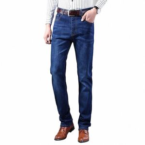 Busin Casual Stretch Slim Jeans New Men's Brand Fi Jeans 80s Classic Trousers High-klass Denim Pants E2CF#