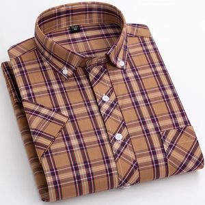 Oversize Size S-6XL Plaid Shirts For Mens Short Sleeve Cotton Fashion Design Young Casual Soft Comfortable Cardigan Blouse Shirt 240314