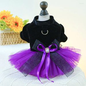 Hundkläder lyxklänning för små hundar svart bubbla ärm kläd Yorkshire halloween kostym lila tyll kjol rockar jacka