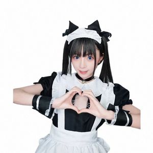 S-4XLブラックホワイトキャットメイド衣装コスプレセクシーロリータアニメかわいいソフトガールメイドユニフォーム魅力的なセットステージウェイターコスチューム319Q＃