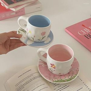 Tazze Piattini Coreano Ins Set di piatti in ceramica Fiore di primavera Caffè squisito Dim Sum Pomeriggio Adorabile con cucchiaio