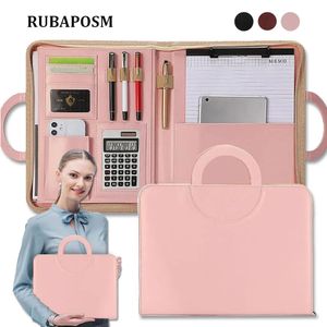 Folder portfolio A4 Padfolio Women Business Business Teksaga składana Uchwyt skórzany kalkulator Notebook Dokumenty Plik Organizator 240329