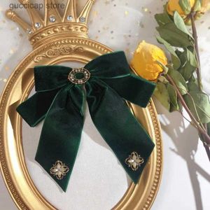 Bow Ties business office formal bow knot solid color double layer bow knot gold velvet spot womens decorative collar flower brooch pin Y240329