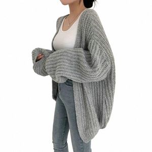 Soft Stretchy Sweater Jacket Cozy Malha Sweater Coat Quente Batwing Cardigan para Mulheres Loose Fit Lg Sleeve Open Frt Q0Mg #