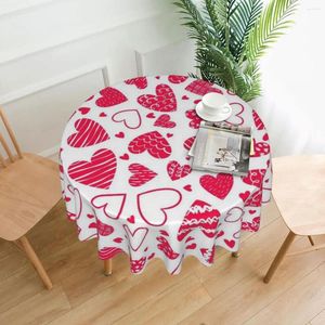 Table Cloth Red Valentine Hearts Round Tablecloth Love Design Cover For Living Room Dining Kawaii Protection