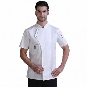 Uniforme de chef para homens e mulheres, manga curta, camisa de cozinheiro, padaria, restaurante, garçom, uniforme, jaqueta de cozinha masculina b4T4 #