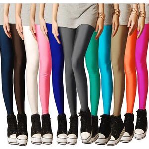 Kvinnors leggings godis färg träning kvinnor glansiga byxor neon leggins hög stretch casual jegings fitness byxor yoga dropship